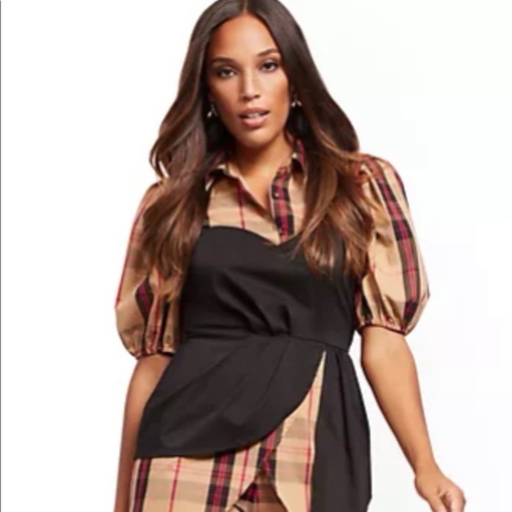 7th Avenue Designs New York & Company plaid poplin Top dress XL